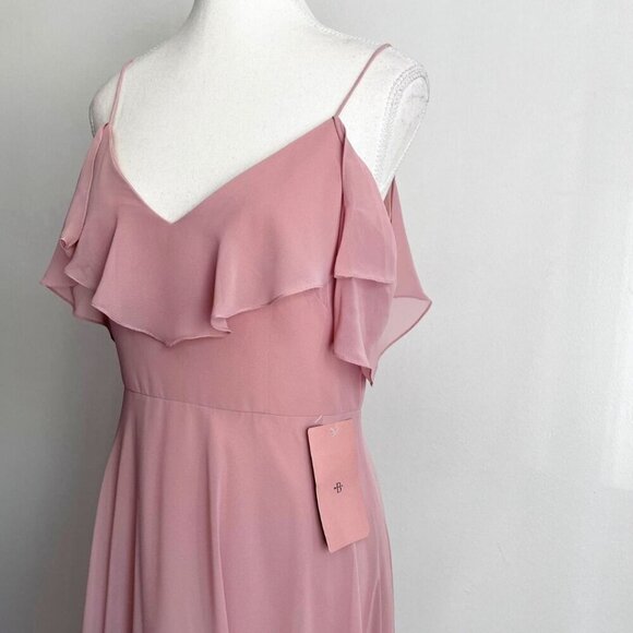NWT JENNY YOO COLLECTION OLD PINK COLD SHOULDER FLUTTER CHIFFON BRIDESMAID DRESS - Picture 5 of 13